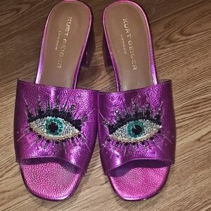 Kurt Geiger Metallic Purple Eye Mules